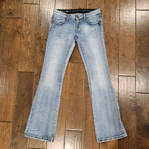 Express Rerock Distressed Boot Cut Jeans